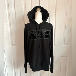 TRUE RELIGION Men's Hoodie, Velvet Front Logo, Black, Size Medium
